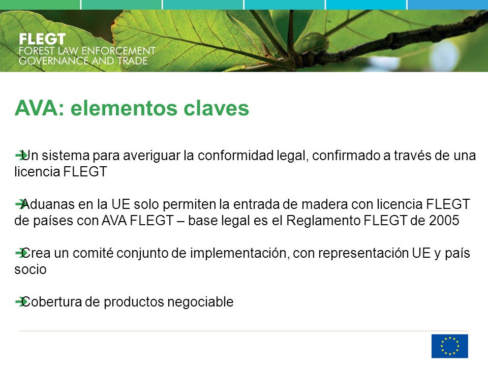 AVA: elementos claves Un sistema para averiguar la conformidad legal, confirmado a través de una licencia FLEGT.