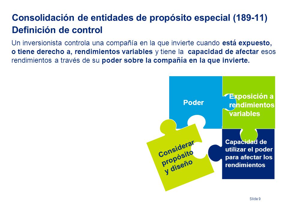 Consolidación de entidades de propósito especial (189-11) Definición de control