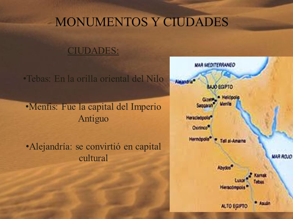 MONUMENTOS Y CIUDADES CIUDADES: Tebas: En la orilla oriental del Nilo