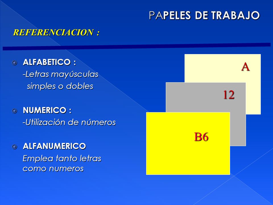 A 12 B6 PAPELES DE TRABAJO REFERENCIACION : ALFABETICO :