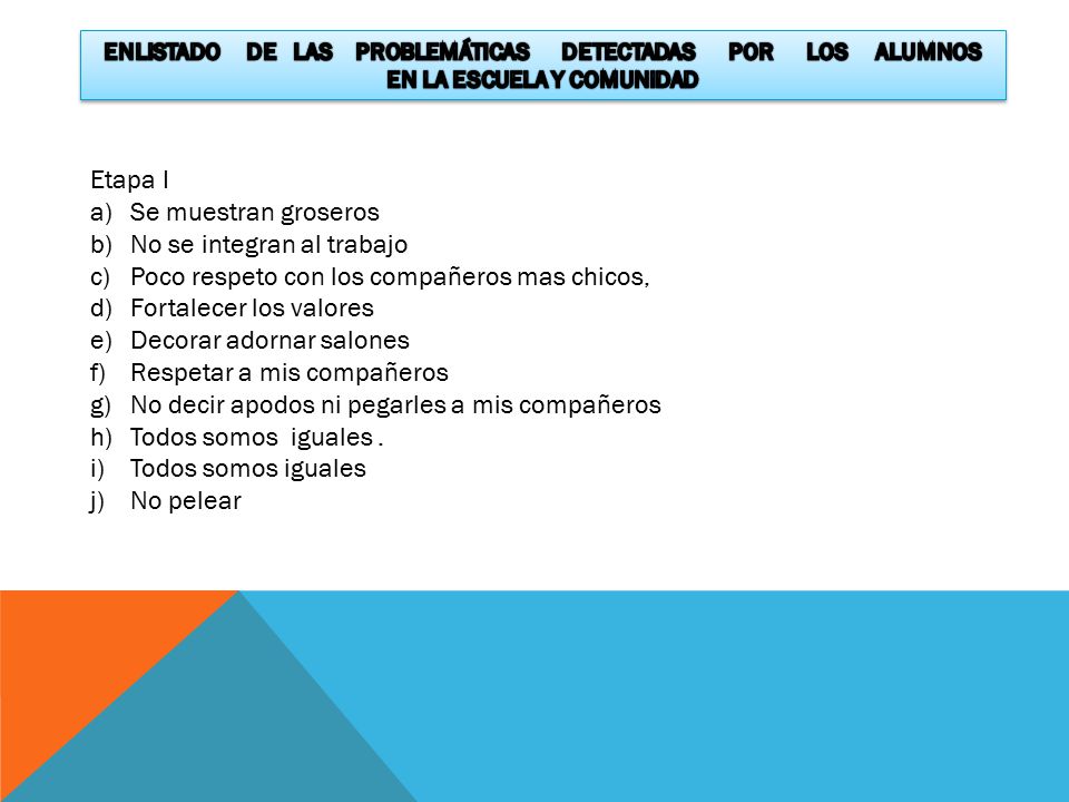 No se integran al trabajo Poco respeto con los compañeros mas chicos,