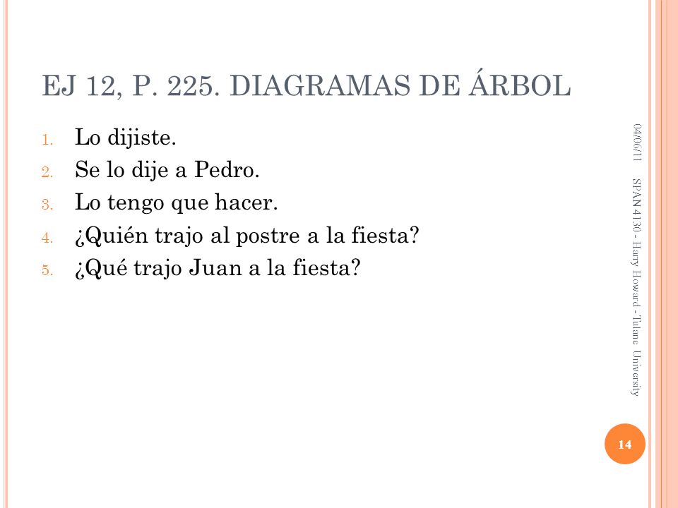EJ 12, P DIAGRAMAS DE ÁRBOL Lo dijiste. Se lo dije a Pedro.