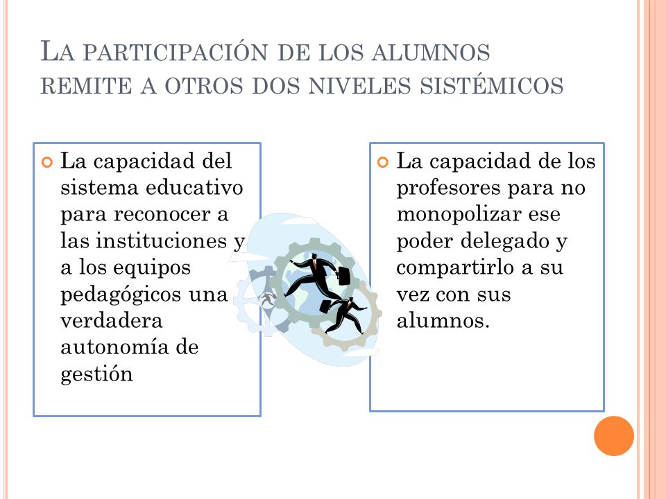 La participación de los alumnos remite a otros dos niveles sistémicos