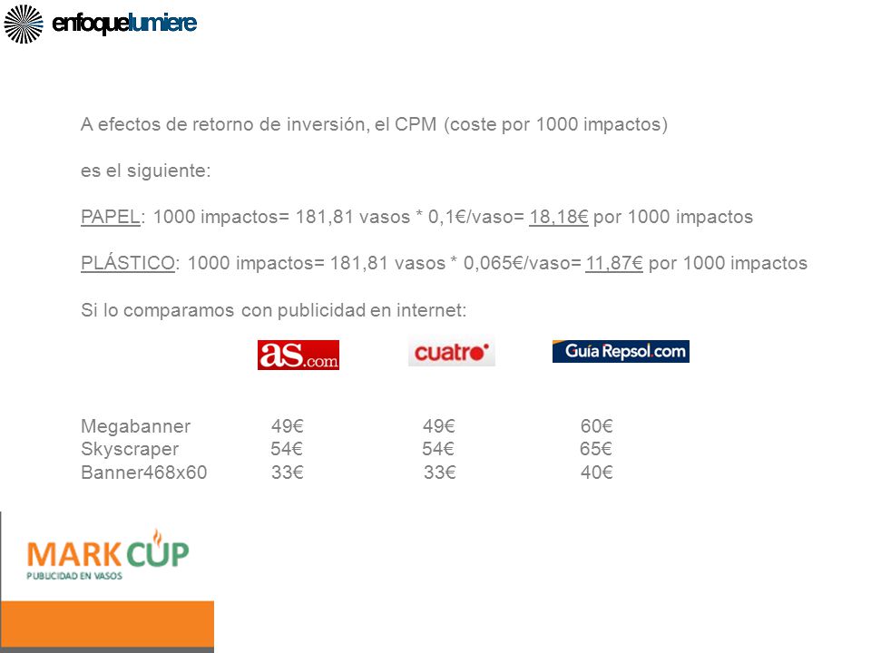A efectos de retorno de inversión, el CPM (coste por 1000 impactos)