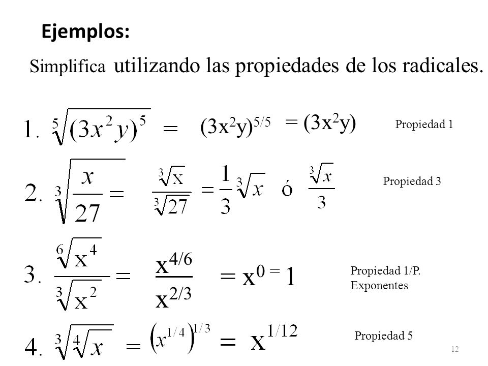 x4/6 = x0 = 1 x2/3 Ejemplos: = (3x2y) (3x2y)5/5