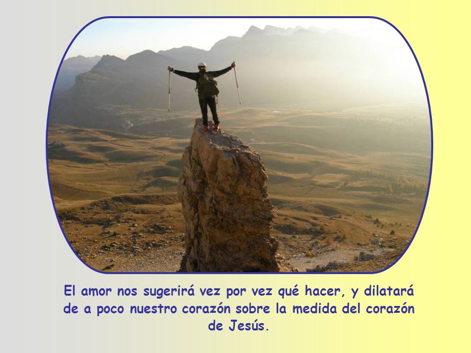 El amor nos sugerirá vez por vez qué hacer, y dilatará de a poco nuestro corazón sobre la medida del corazón de Jesús.
