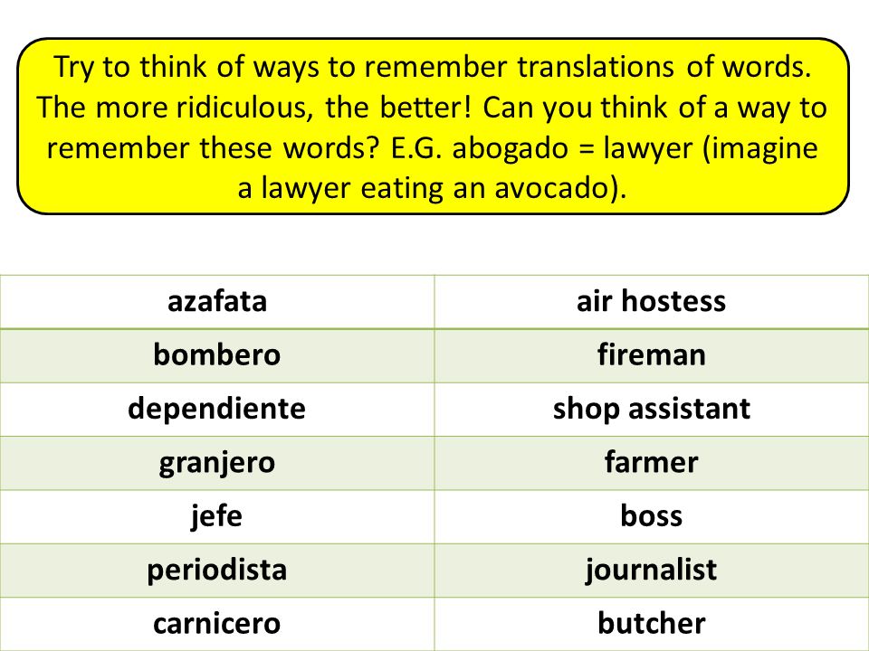 Try to think of ways to remember translations of words