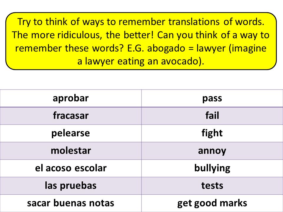 Try to think of ways to remember translations of words