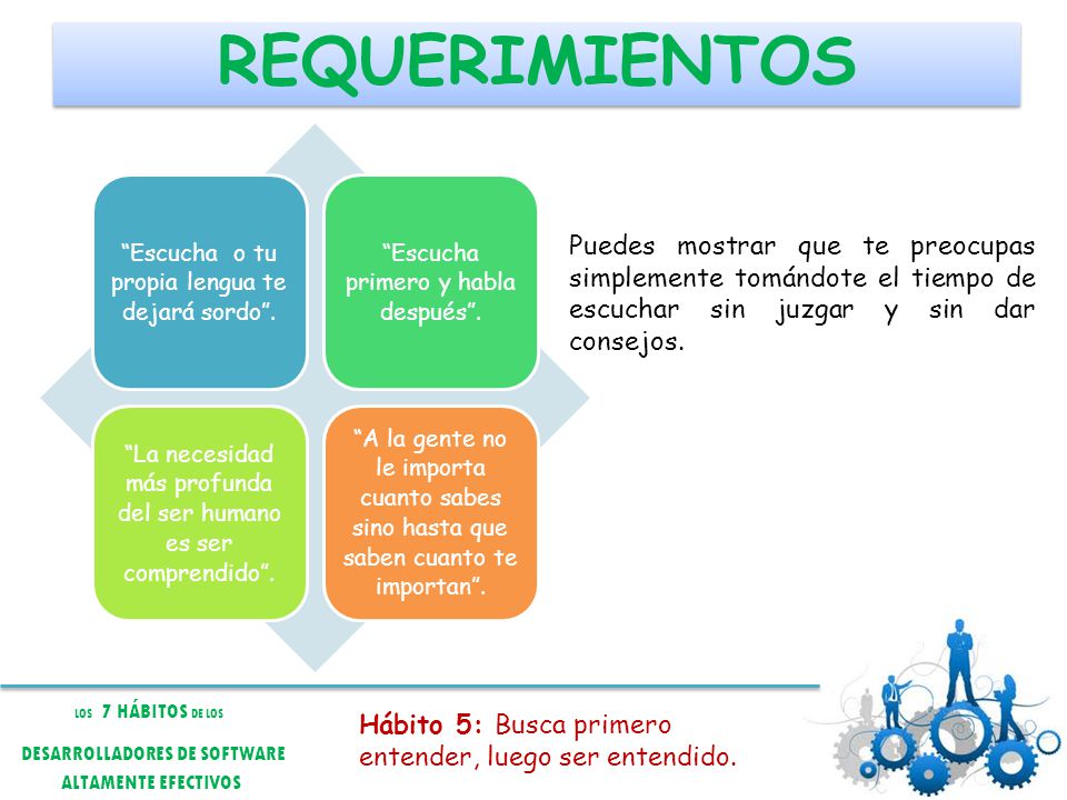 REQUERIMIENTOS Escucha o tu propia lengua te dejará sordo . Escucha primero y habla después .