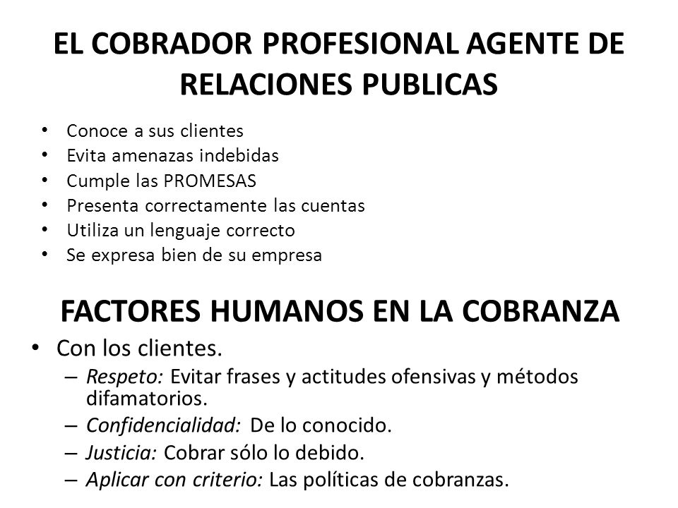 EL COBRADOR PROFESIONAL AGENTE DE RELACIONES PUBLICAS