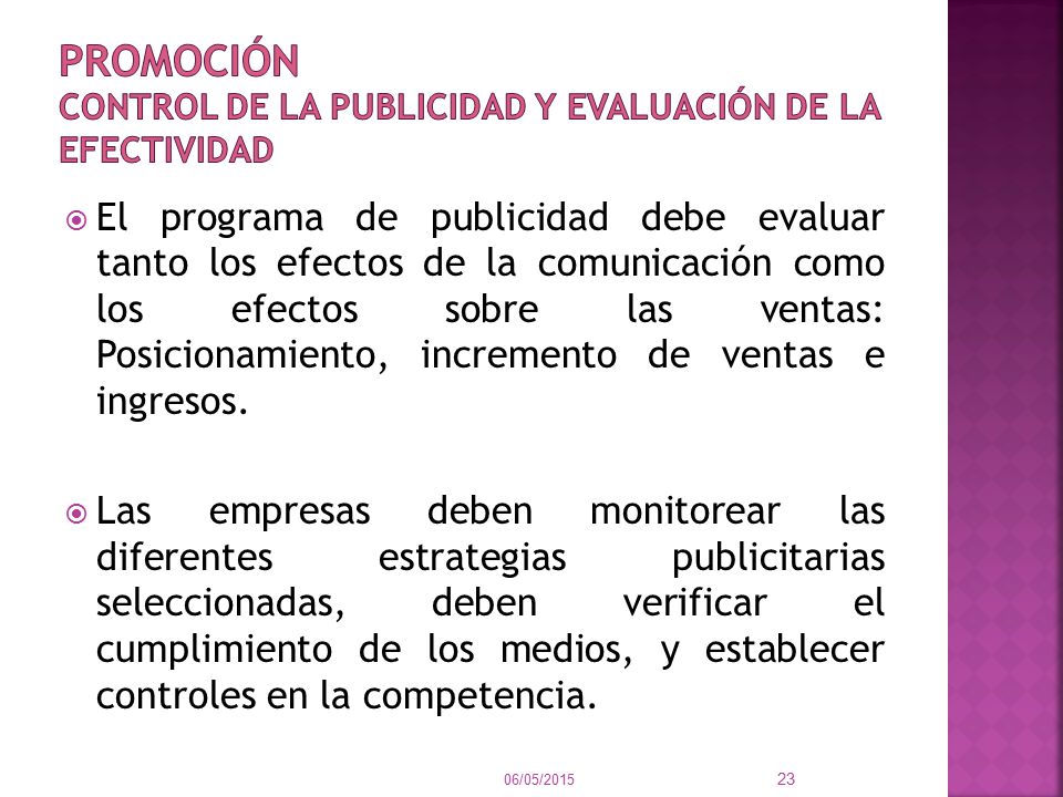 PROMOCIÓN Control de la publicidad y evaluación de la efectividad
