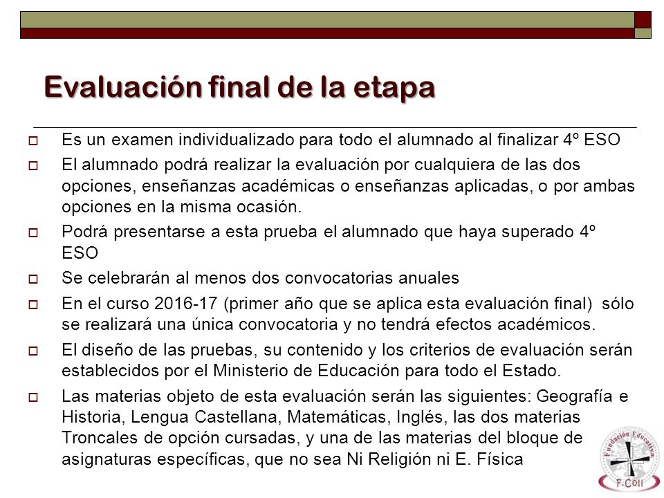 Evaluación final de la etapa