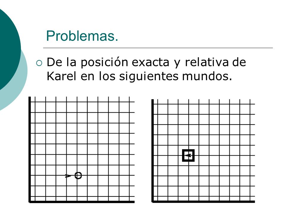Problemas. De la posición exacta y relativa de Karel en los siguientes mundos.