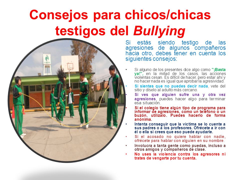 Consejos para chicos/chicas testigos del Bullying