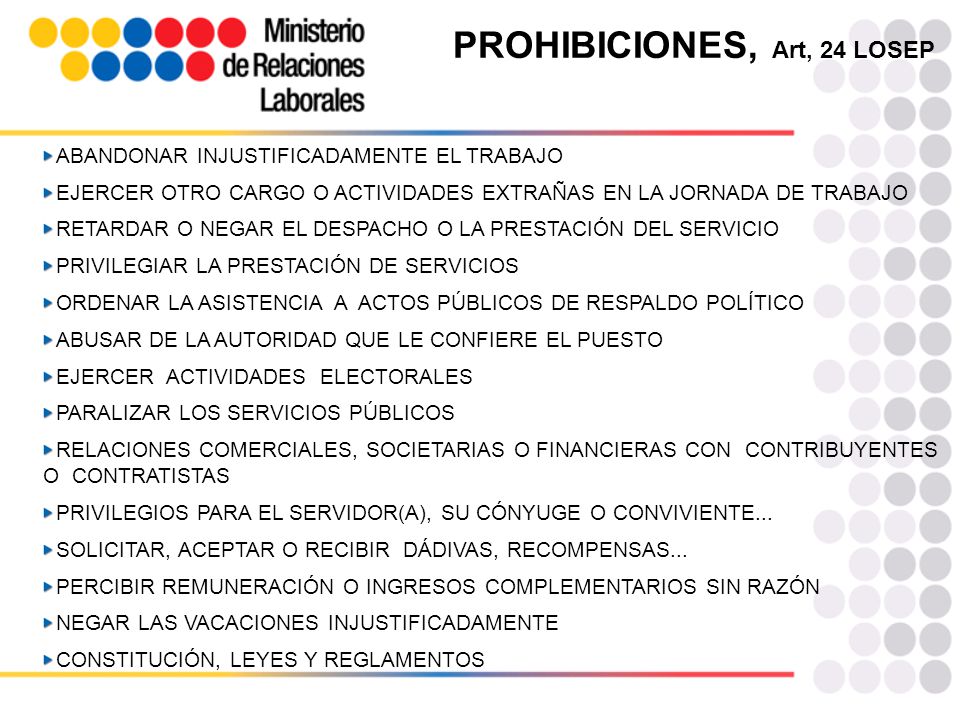 PROHIBICIONES, Art, 24 LOSEP