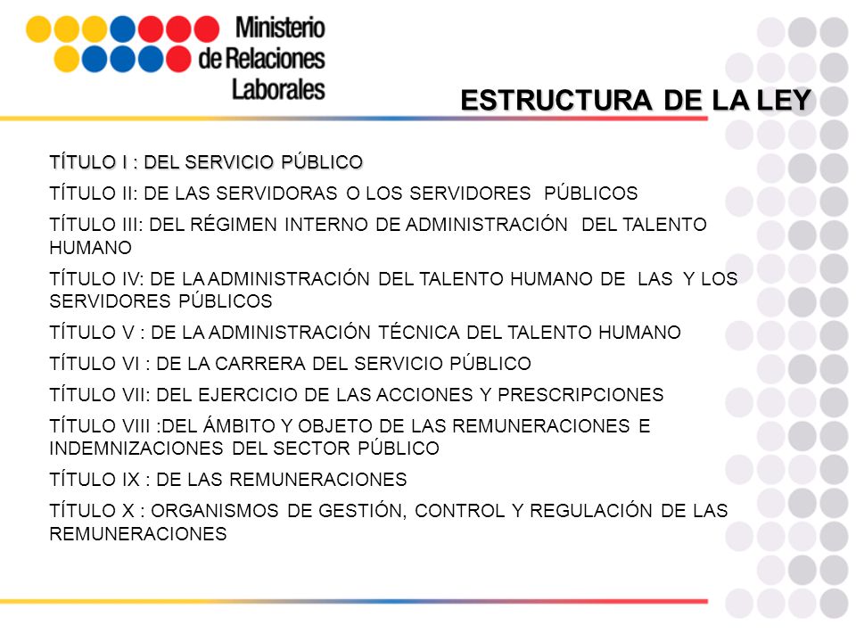 ESTRUCTURA DE LA LEY TÍTULO I : DEL SERVICIO PÚBLICO