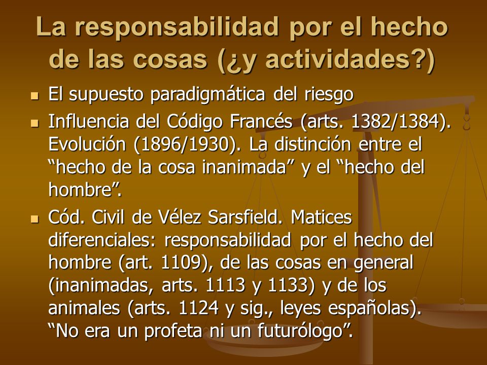La responsabilidad por el hecho de las cosas (¿y actividades )