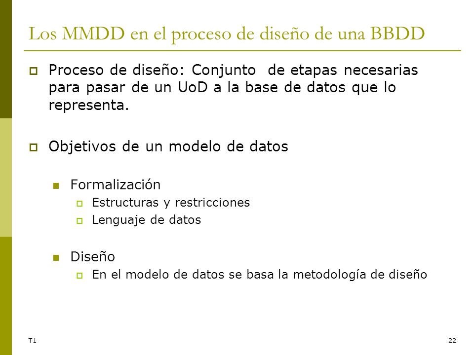 Los MMDD en el proceso de diseño de una BBDD