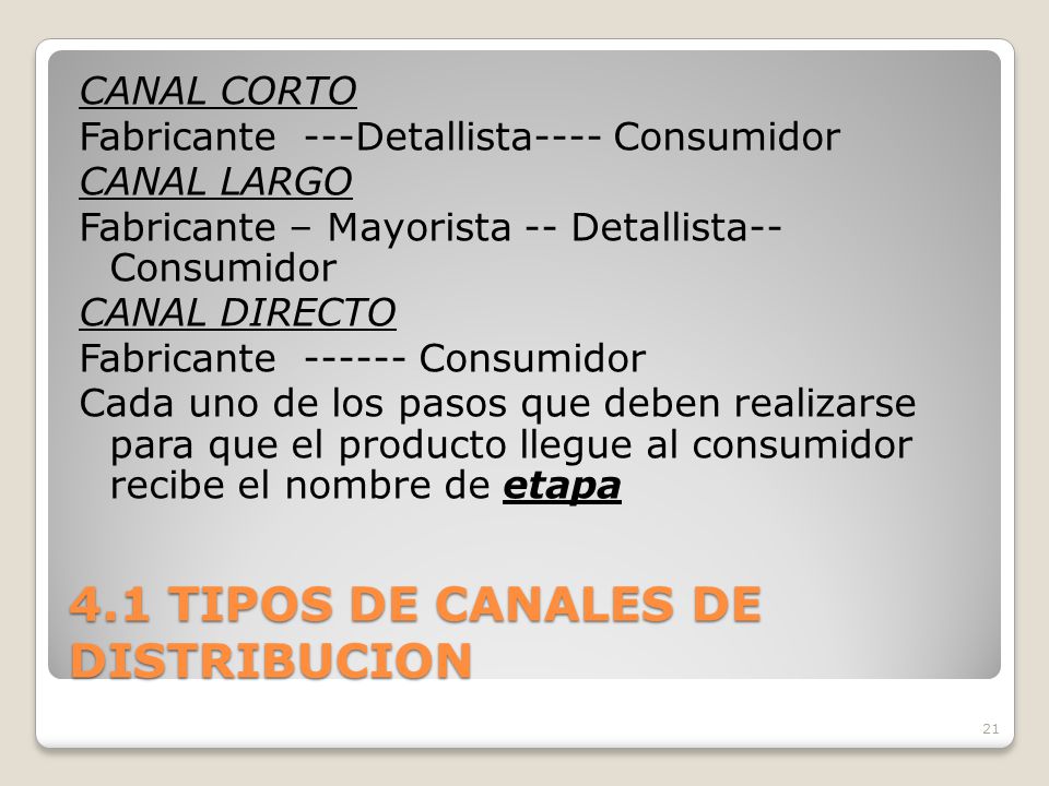 4.1 TIPOS DE CANALES DE DISTRIBUCION