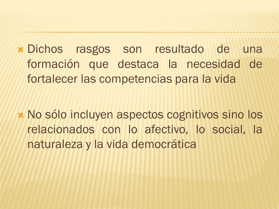 Dichos rasgos son resultado de una formación que destaca la necesidad de fortalecer las competencias para la vida