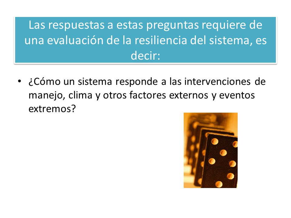 Las respuestas a estas preguntas requiere de una evaluación de la resiliencia del sistema, es decir: