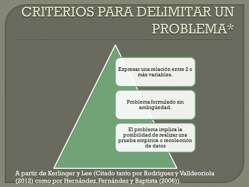 CRITERIOS PARA DELIMITAR UN PROBLEMA*