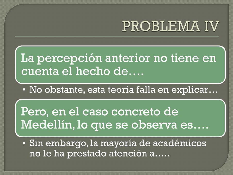 PROBLEMA IV La percepción anterior no tiene en cuenta el hecho de….