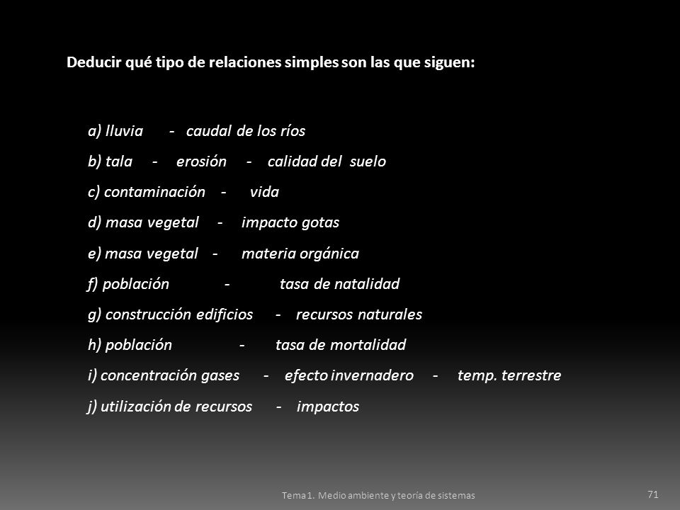 Deducir qué tipo de relaciones simples son las que siguen: