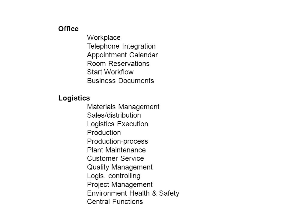 Office Workplace. Telephone Integration. Appointment Calendar. Room Reservations. Start Workflow.