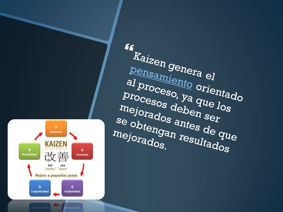 Kaizen genera el pensamiento orientado al proceso, ya que los procesos deben ser mejorados antes de que se obtengan resultados mejorados.