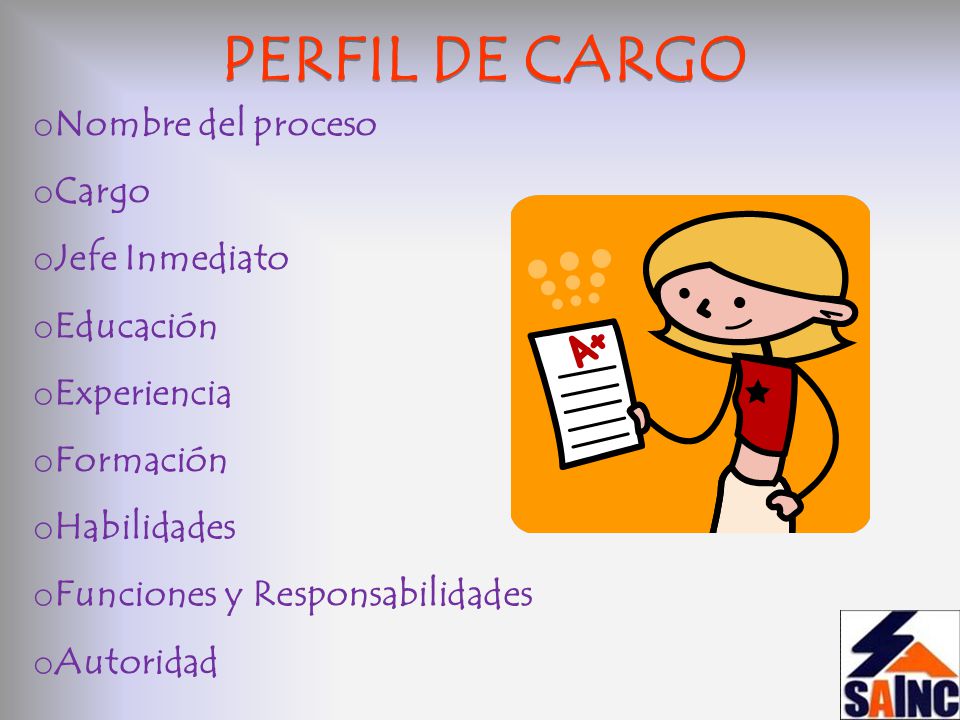 PERFIL DE CARGO Nombre del proceso Cargo Jefe Inmediato Educación