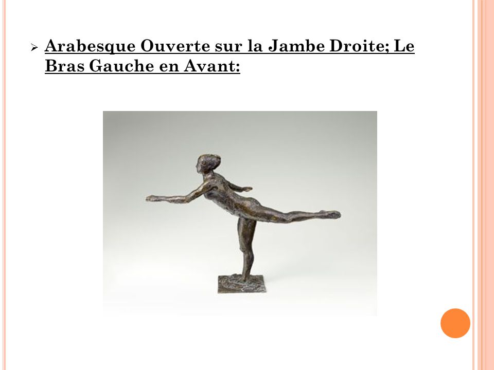 Arabesque Ouverte sur la Jambe Droite; Le Bras Gauche en Avant: