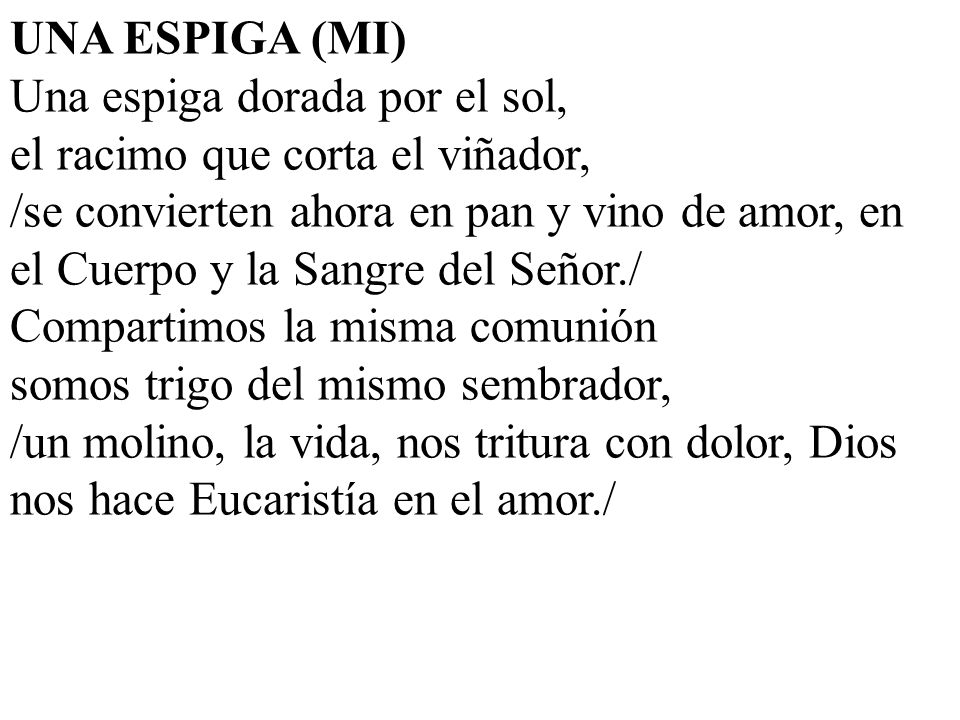 UNA ESPIGA (MI) Una espiga dorada por el sol, el racimo que corta el viñador,