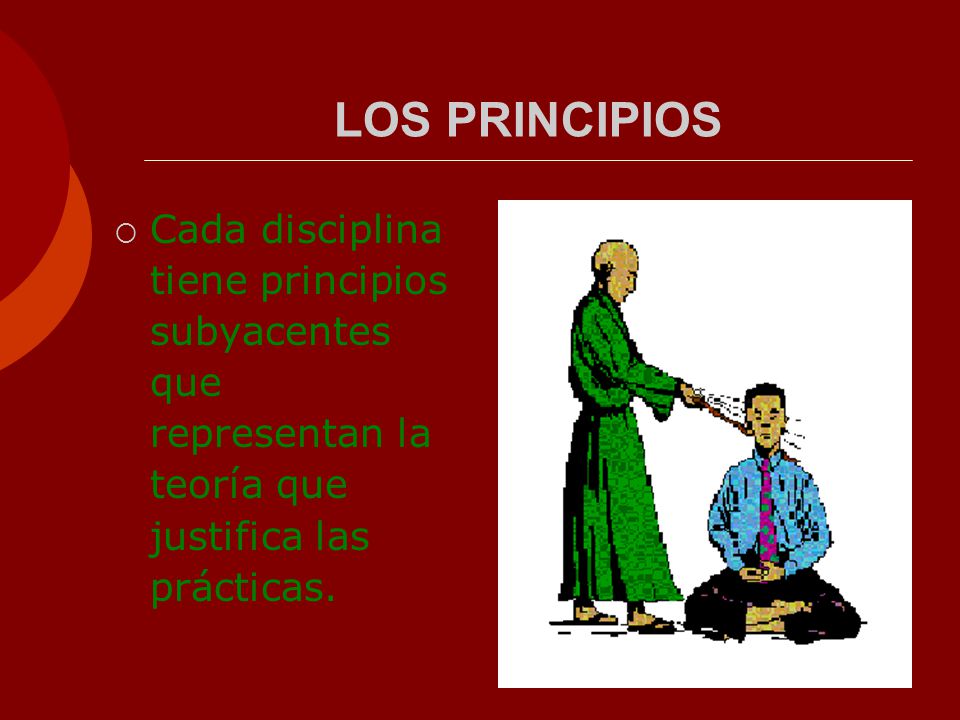 LOS PRINCIPIOS Cada disciplina tiene principios subyacentes que representan la teoría que justifica las prácticas.