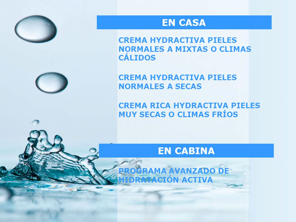 EN CASA CREMA HYDRACTIVA PIELES NORMALES A MIXTAS O CLIMAS CÁLIDOS. CREMA HYDRACTIVA PIELES NORMALES A SECAS.