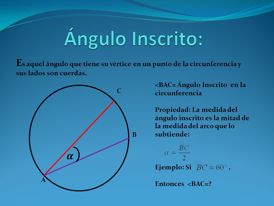 Ángulo Inscrito: Es aquel ángulo que tiene su vértice en un punto de la circunferencia y sus lados son cuerdas.