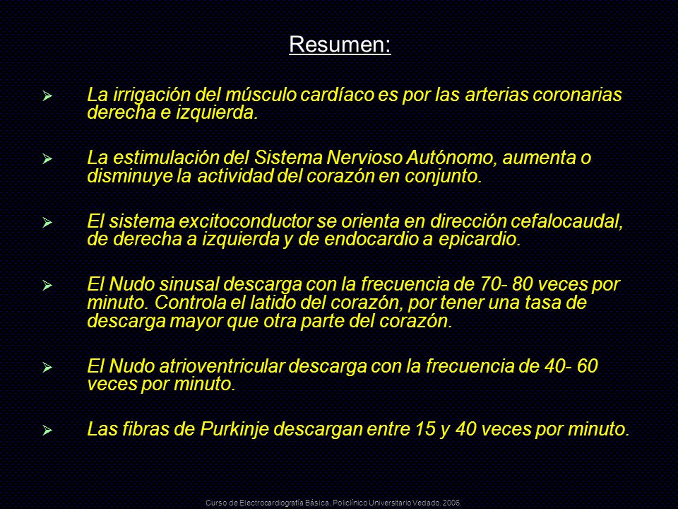 Resumen: La irrigación del músculo cardíaco es por las arterias coronarias derecha e izquierda.
