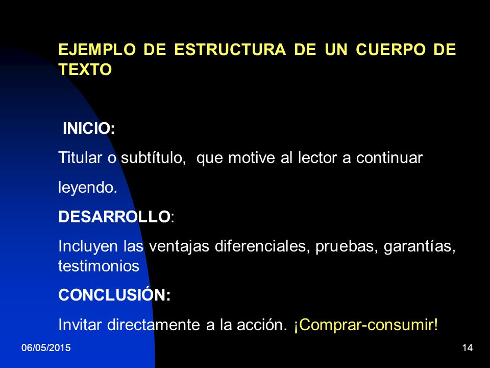 EJEMPLO DE ESTRUCTURA DE UN CUERPO DE TEXTO