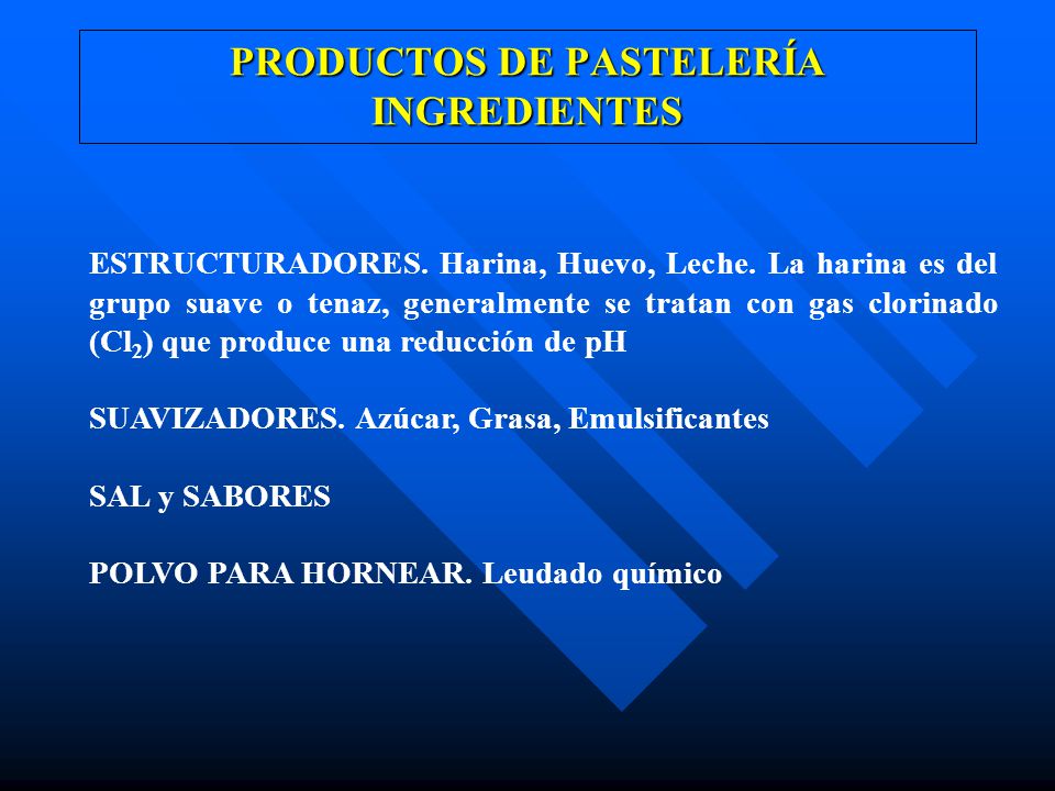PRODUCTOS DE PASTELERÍA INGREDIENTES