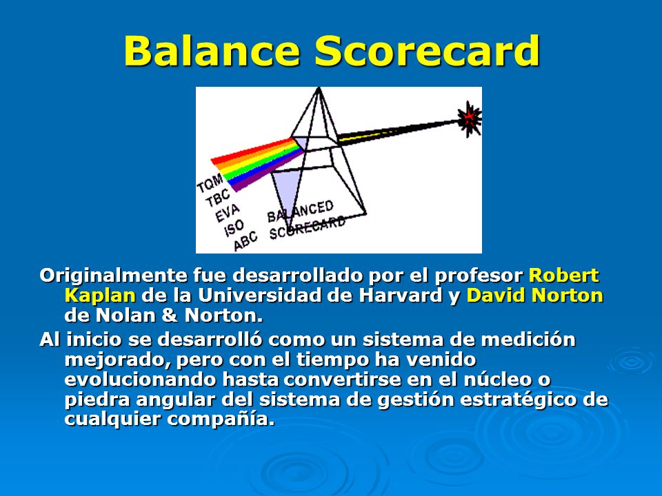 Balance Scorecard Originalmente fue desarrollado por el profesor Robert Kaplan de la Universidad de Harvard y David Norton de Nolan & Norton.