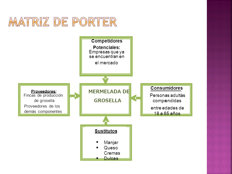 Matriz de Porter MERMELADA DE GROSELLA Competidores Potenciales: