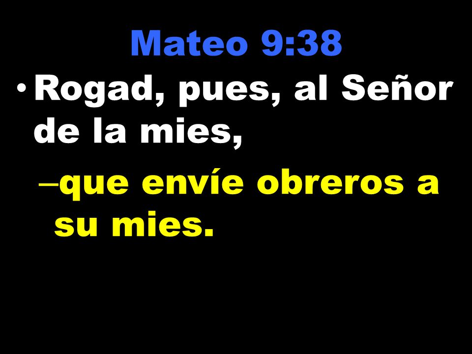 Mateo 9:38 Rogad, pues, al Señor de la mies, que envíe obreros a su mies.
