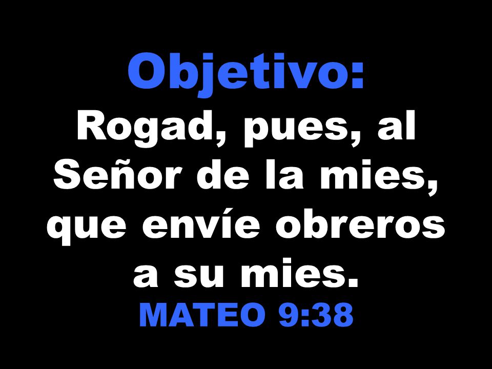 Objetivo: Rogad, pues, al Señor de la mies, que envíe obreros a su mies.