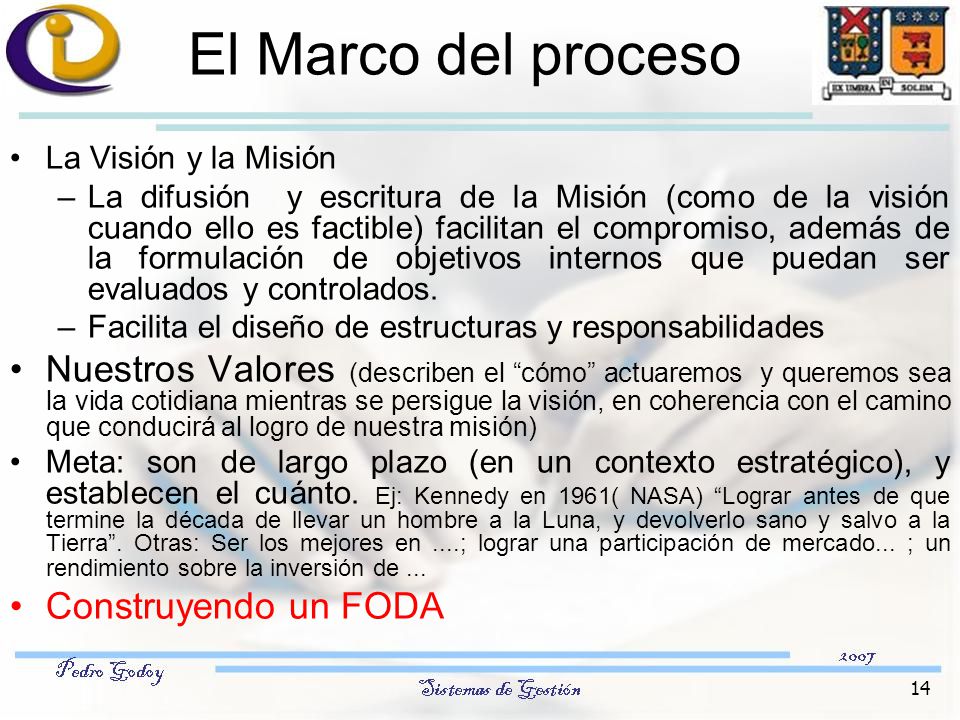 El Marco del proceso La Visión y la Misión.