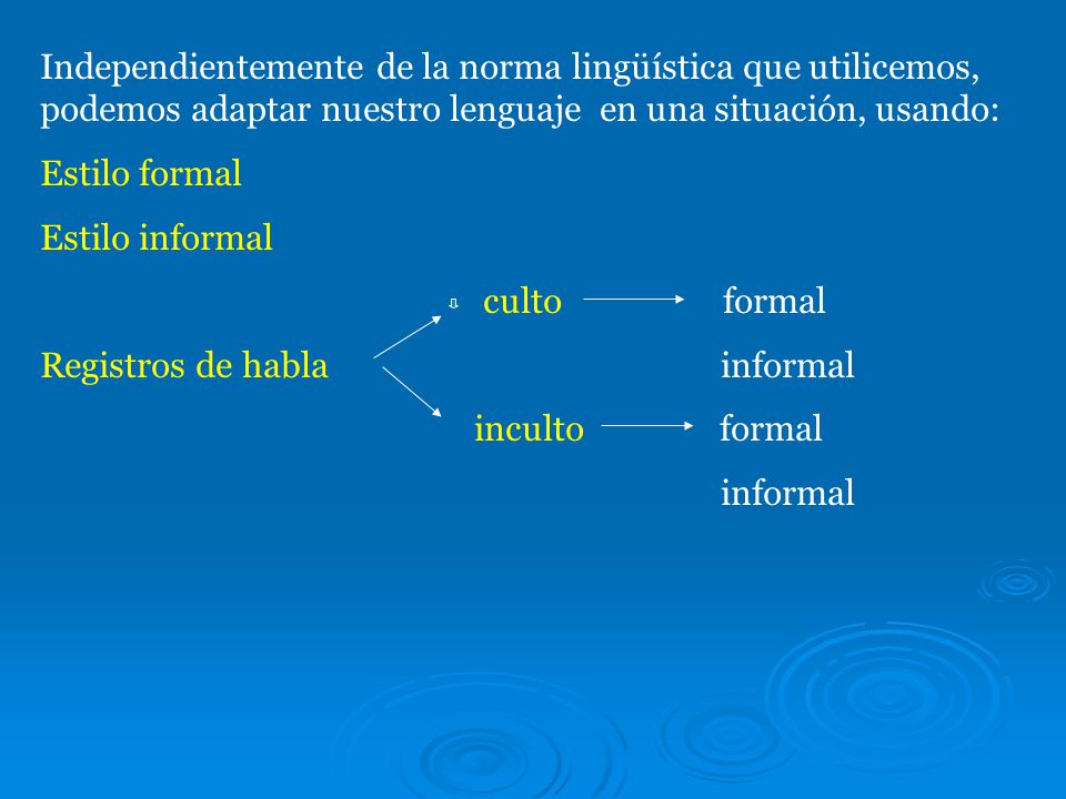 Independientemente de la norma lingüística que utilicemos, podemos adaptar nuestro lenguaje en una situación, usando: