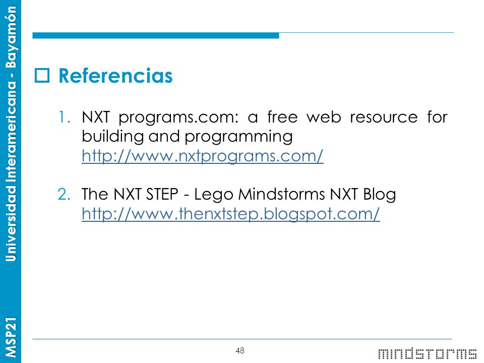 Referencias NXT programs.com: a free web resource for building and programming.