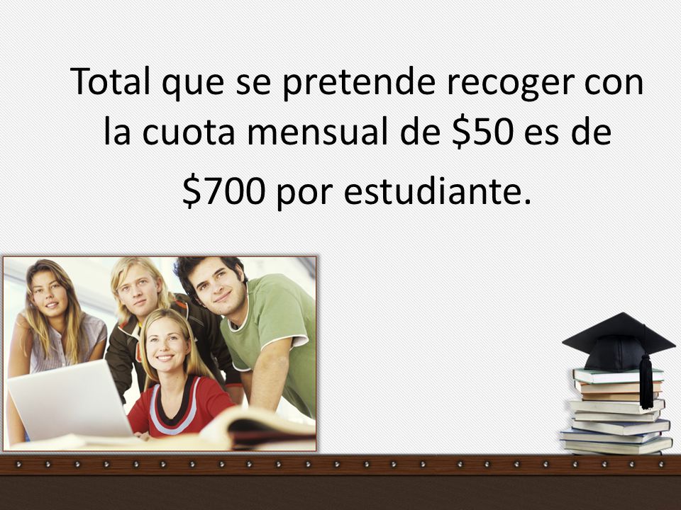 Total que se pretende recoger con la cuota mensual de $50 es de