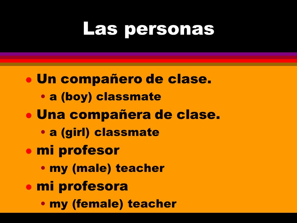 Las personas Un compañero de clase. Una compañera de clase.