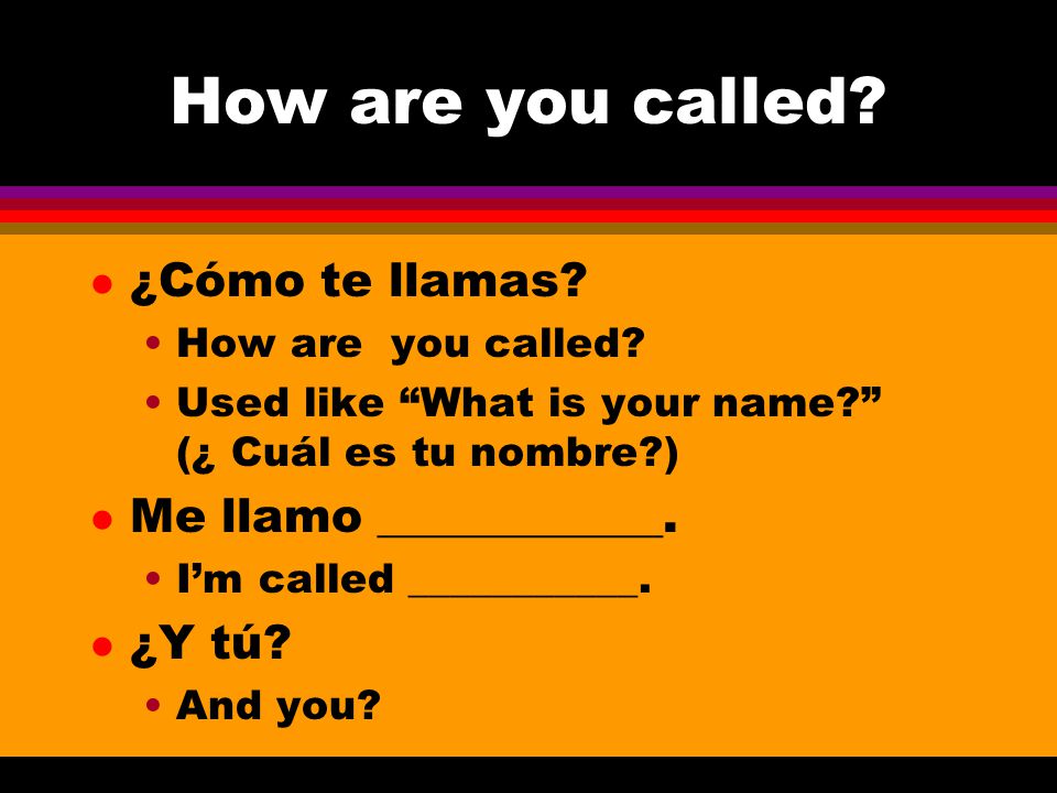 How are you called ¿Cómo te llamas Me llamo ____________. ¿Y tú
