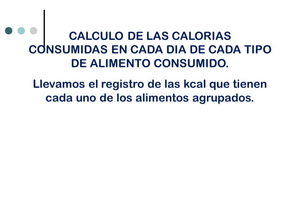 CALCULO DE LAS CALORIAS CONSUMIDAS EN CADA DIA DE CADA TIPO DE ALIMENTO CONSUMIDO.